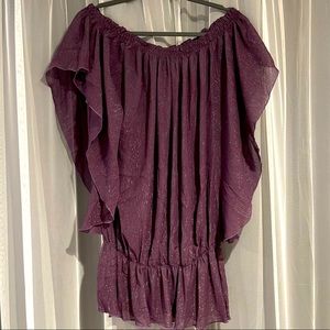 ZARA - Flowy sparkly chiffon top with flutter sleeves.